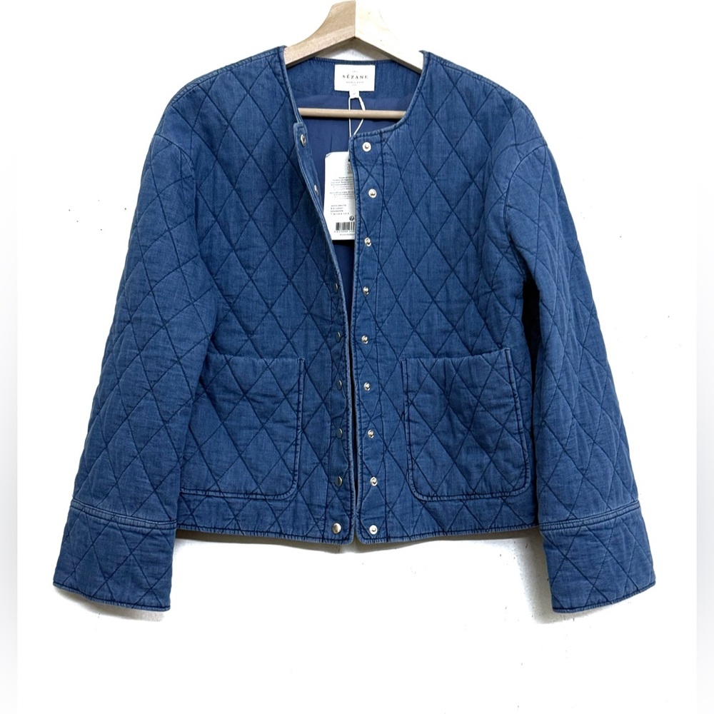 NWT Sézane Dakota Quilted Jacket in Denim Blue Sz 4 - Picture 8 of 16